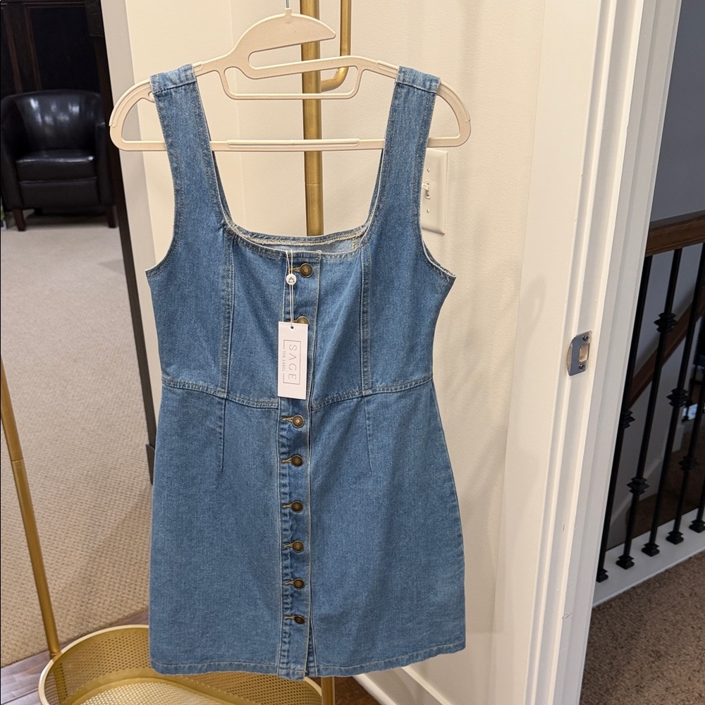 Sage Blue Denim Button-Down Dress - Picture 2 of 3